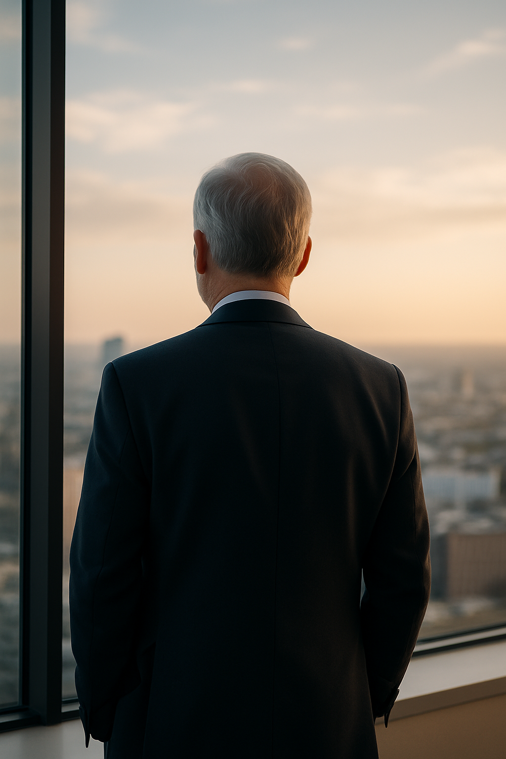Man looking out window